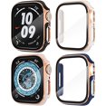 thumbnail image 1 of 4-Pack Hard PC Case with Tempered Glass Screen Protector Compatible with Apple Watch Series 8 Series 7 Bumper Full Coverage iWatch 41mm, Black/Blue/White/Pink-Rose Gold, 1 of 5