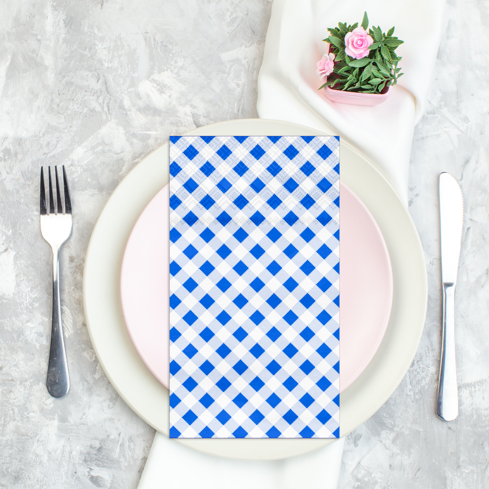 DYLIVeS 50 Count Gingham Dinner Napkins 3 Ply Disposable Paper Hand Napkins Blue Buffalo plaid Napkins Disposable Towels Blue and White Checkered Guest Napkins - image 4 of 7