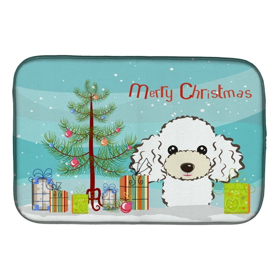 Christmas Tree and White Poodle Dish Drying Mat