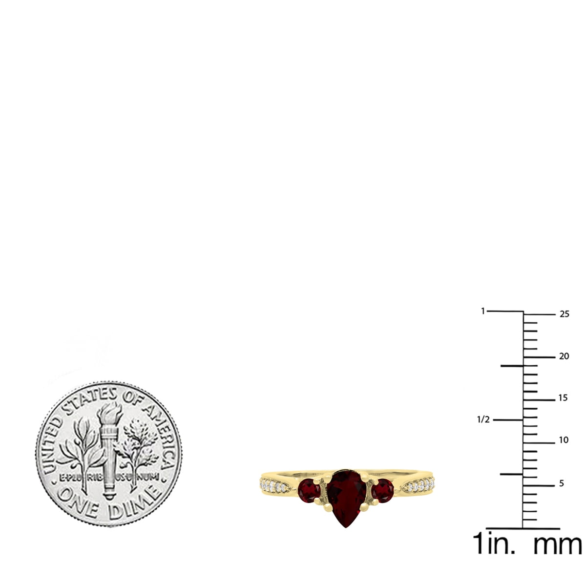 Dazzlingrock Collection 7X5MM Pear Garnet & Round White Diamond 3 Stone Teardrop Engagement Ring for Women (0.10 ctw, Color I-J, Clarity I1-I2) in 18K Yellow Gold, Size 7