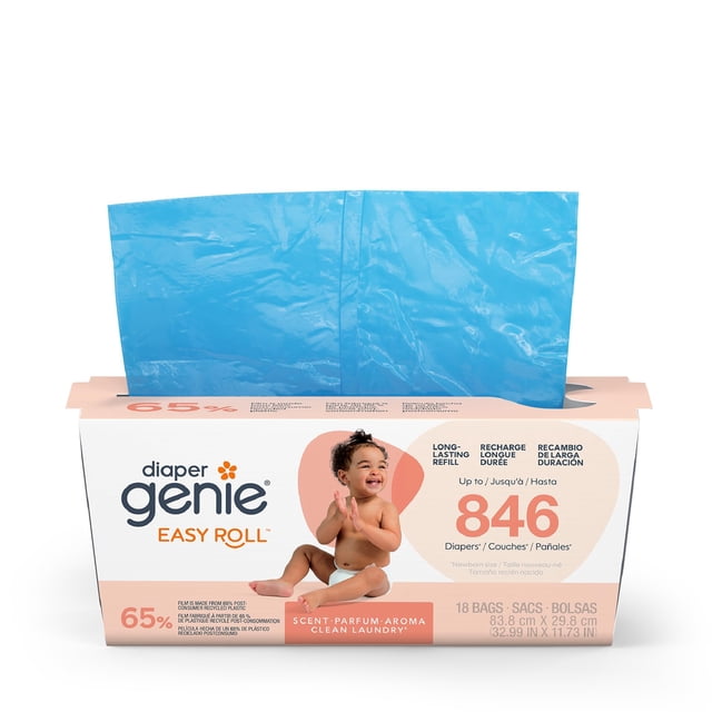 Recarga fácil de enrollar de Diaper Genie, 18 bolsas limpias con aroma a ropa sucia
