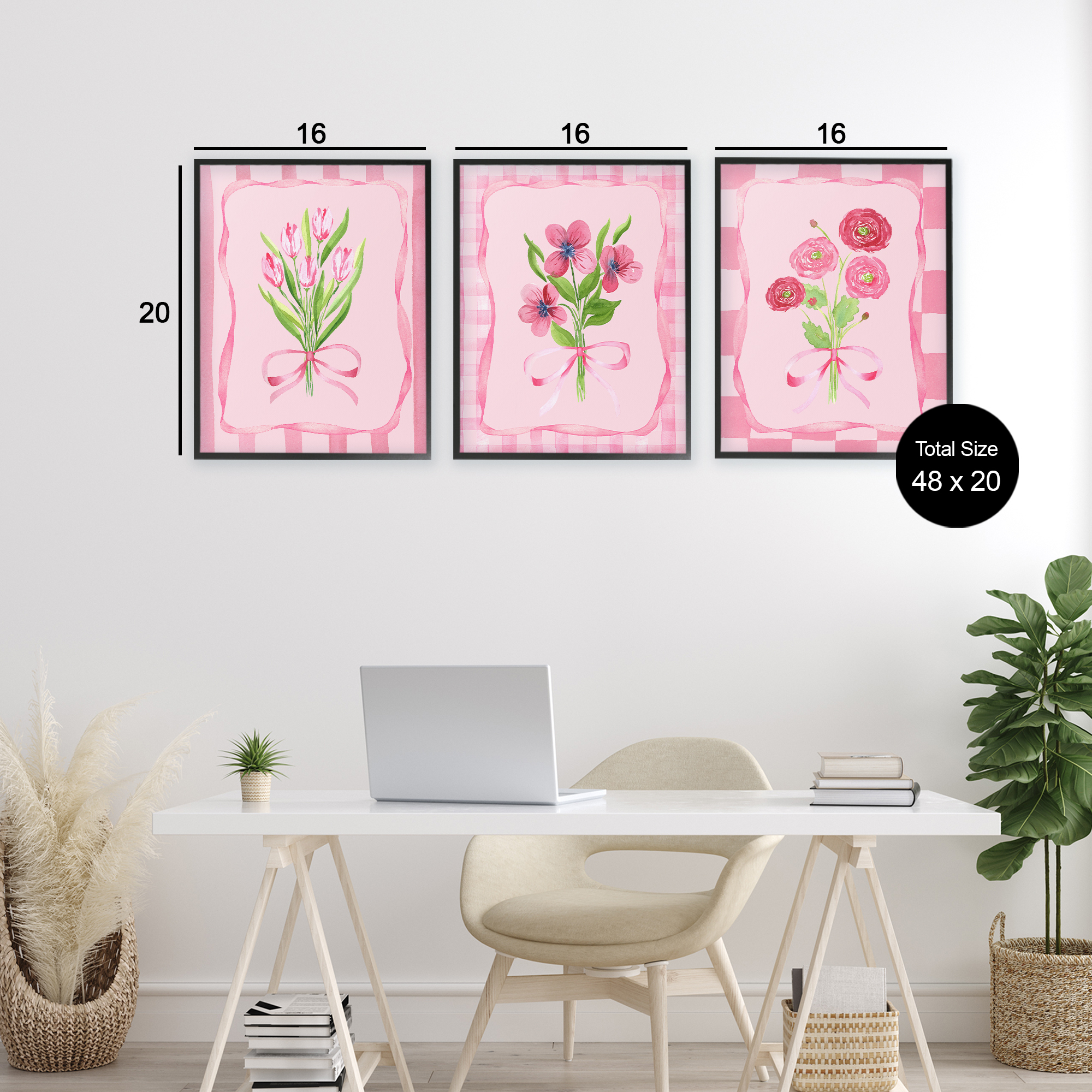 Pretty & Sweet Bordered Flowers 3 Piece Black Framed Giclee Art Set, design by Nina Jacobs