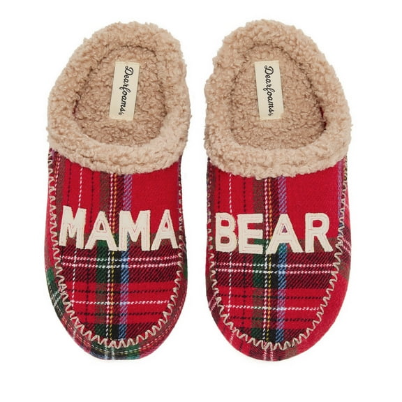 Dearfoams Women's Mama Bear Plaid Clog Slipper