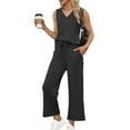 thumbnail image 2 of GXIPO 2 Piece Summer Lounge Sets for Women – V Neck Matching Tops & Wide Leg Pants Black M, 2 of 6