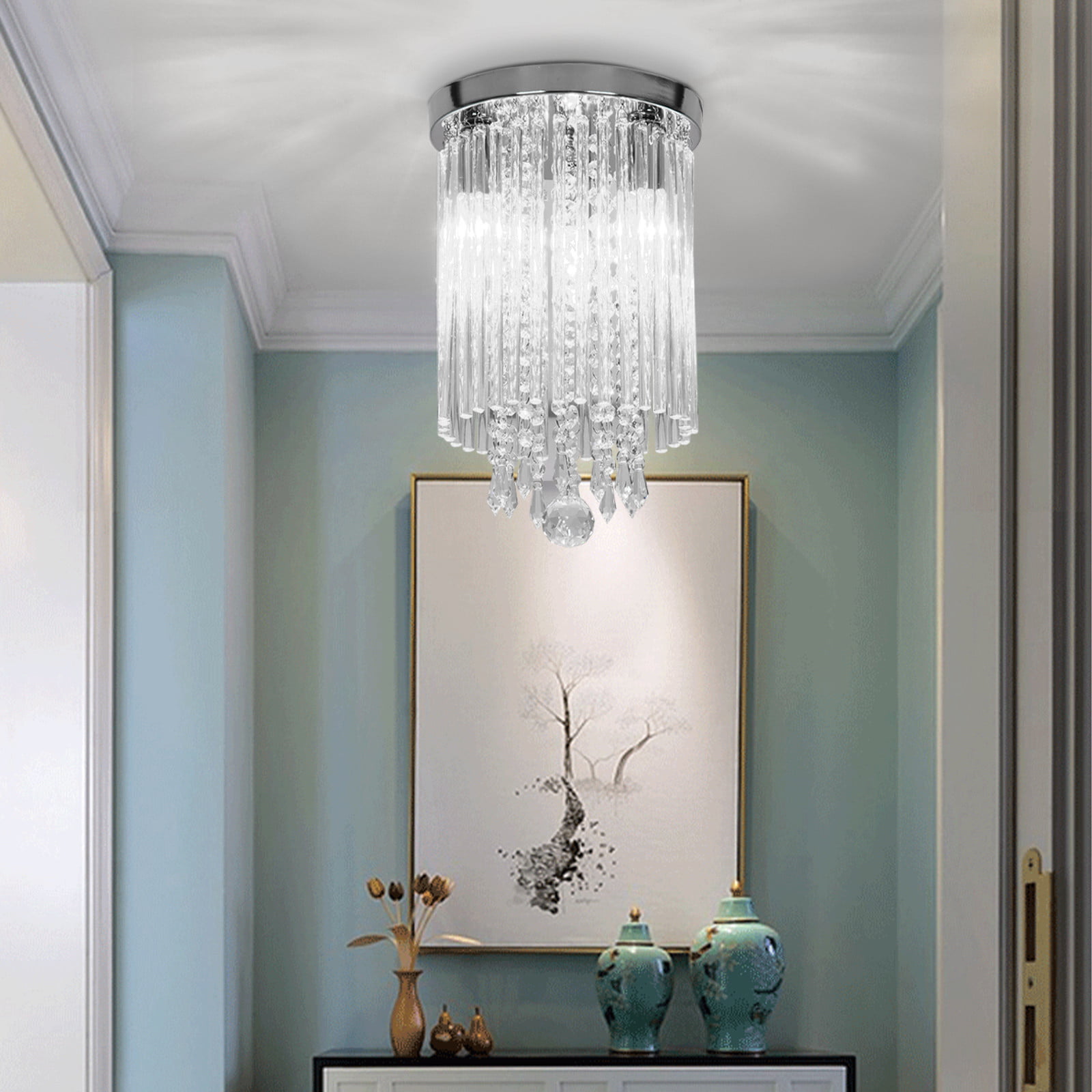 Bathroom Pendant Lamps Kitchen Bar Mini Crystal Chandelier Flush Mount Ceiling Light for Bedroom Hallway
