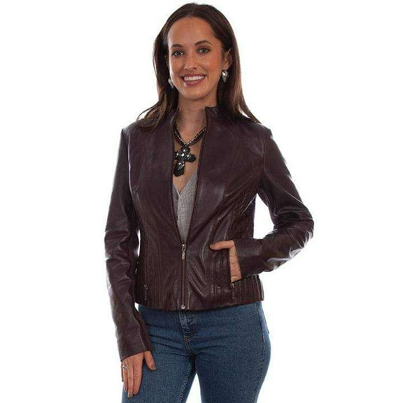Scully Leather Leatherwear Womens Aubergine Ladies Zip Front Jacket