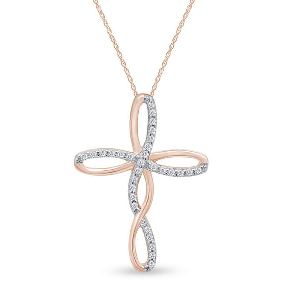 AFFY White CZ Infinity Cross Womens Pendant Necklace 14k Rose Gold Over 925