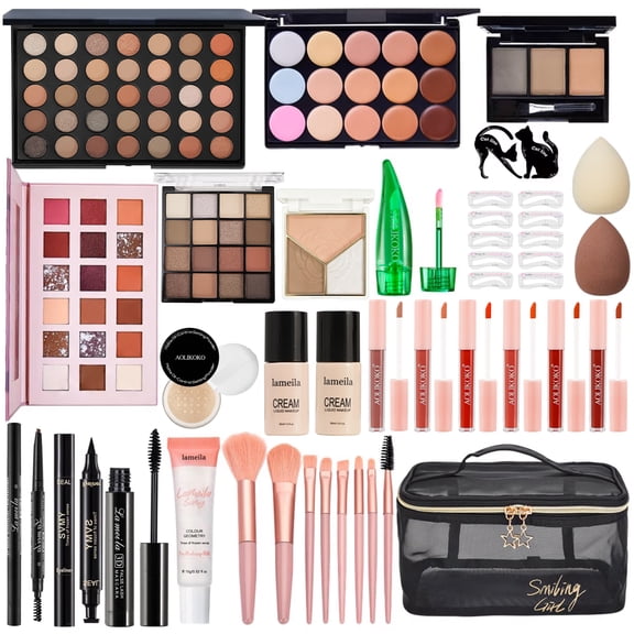 All-in-One Makeup Kit for Women – Complete Makeup Set with Foundation,Primer,Eyeshadow,Lipstick,Eyeliner,Mascara,Brushes & Travel Bag – Makeup Essentials Bundle