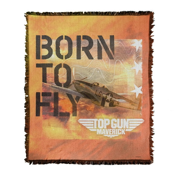 Top Gun: Maverick Blanket, 50"x60" Born to Fly Woven Tapestry Cotton Blend Fringed Throw Blanket