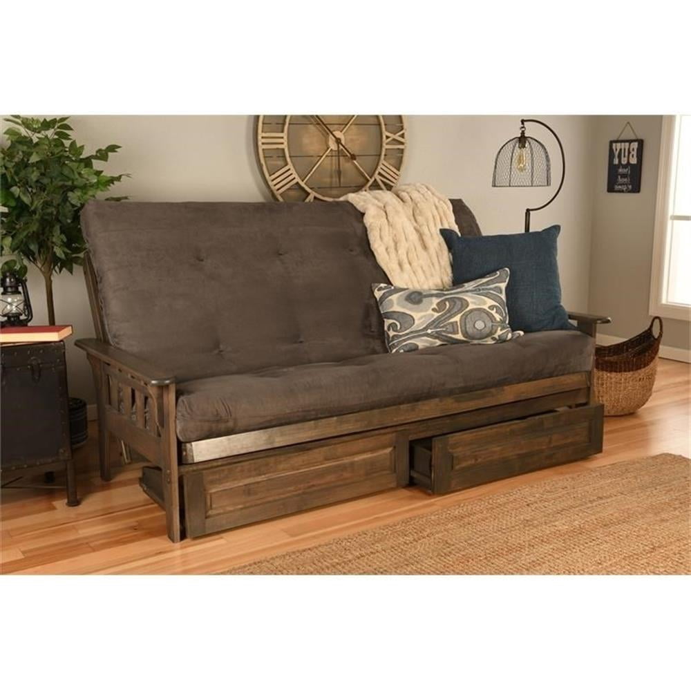 Kodiak Furniture Tucson Queen Futon with Suede Fabric Mattress in Gray/Walnut