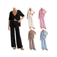 thumbnail image 6 of Biezeib Women’s Two Piece Knit Outfits Short Sleeve V Neck Hollow Out Tops and Pants Set Loungewear, 6 of 6