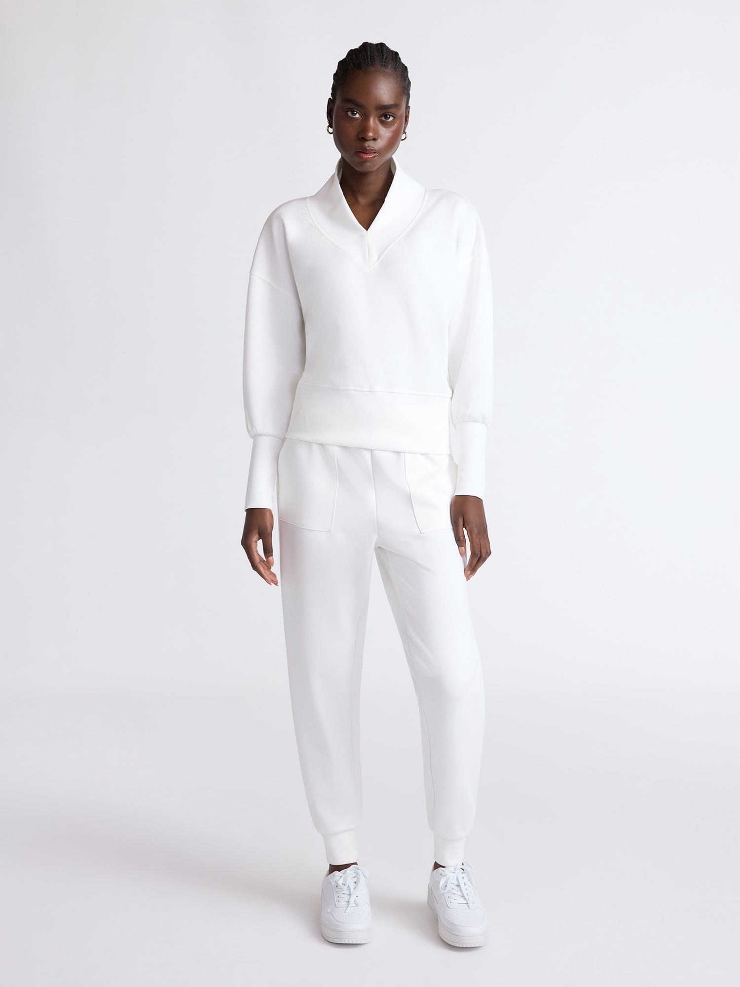 Scoop Women's and Women's Plus New Scubaknit V Neck Sweatshirt, Sizes XS-4X