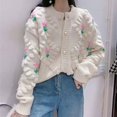thumbnail image 3 of Suéter tipo cárdigan con bordado tridimensional de flores pequeñas para mujer, estilo suave, otoño e invierno, suelto y ajustado, de punto, estilo coreano, 3 of 5