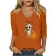 thumbnail image 2 of PNTUTB Women's Fashion Halloween Printed 3/4 Sleeve Tops V Neck Blouse Basic Tees Clothes Trendy, 2 of 6