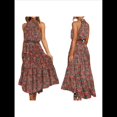 thumbnail image 3 of Vestido Bohemio de Verano para Mujer, Sin Mangas, con Estampado de Lunares, Cuello Halter, Volantes, Dobladillo y Cinturón Verde Naranja L, 3 of 7