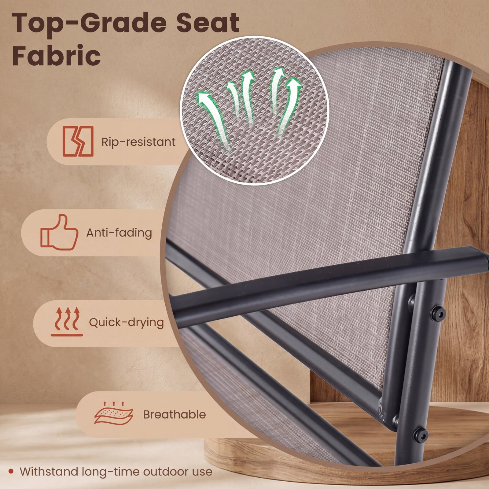 Furnibear 2 Piece Outdoor Gliding Loveseat Chair with Tempered Glass Coffee Table for Patio Backyard Porch and Poolside, Brown