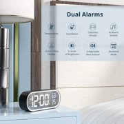 Mirror Digital Alarm Clock, Led Digital Clock, Large Time/Temperature/Humidity Display, 40 Ringtone Music, Snooze, Portable Morning Alarm Clock, Usb Charge, Black Alarm Clock