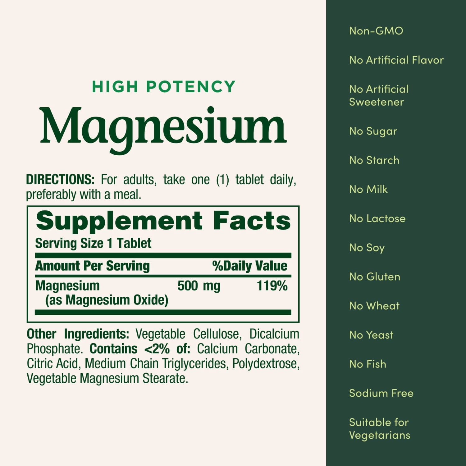 Nature's Bounty Magnesium Tablets, 500 Mg, 100 Ct