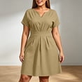 thumbnail image 4 of Gpaecead Women's Short Sleeve V Neck High Waist Dress Plus Size Business Casual Midi Dress With Pockets For Office And Interview Khaki, 4 of 7