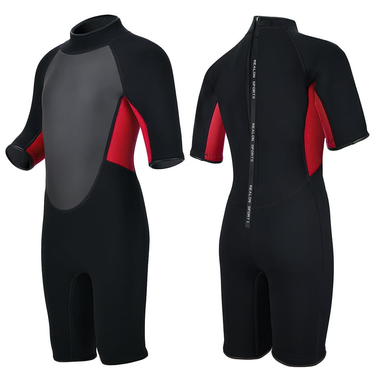 REALON Kids Wetsuits for Girls Boys Toddler Children Shorty Wet Suit 2-14  Years 3mm Neoprene Swimsuits in Cold Water Back Zip for Diving Surfing Jet