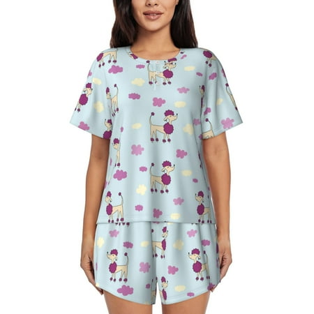 Ocsxa Poodle Dog Print Women s Short-Sleeved Pajama Set Pajamas 2 Piece Short Sleeve Sleepwear Set Summer Pajamas Set Lounge Sets 2-Piece Pj-Small