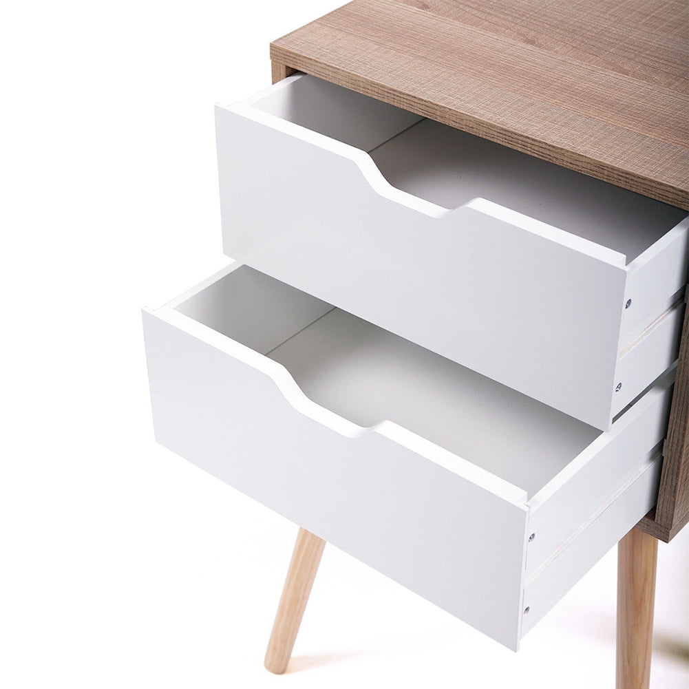 Kadyn Bedside Table Mid Century Modern Side Table with 2 Drawer, End Table with Storage and Solid Wood Legs for Bedroom Living Room, Nature