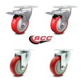 thumbnail image 4 of Polyurethane Swivel Top Plate Caster Set of 4 with 4 Inch Red Wheels - Includes 2 Swivel with Total Locking Brakes and 2 Swivel - 1400 lbs. Total Capacity - Service Caster Brand, 4 of 4