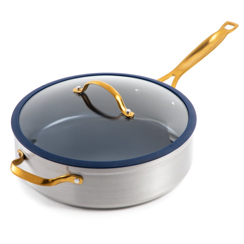 Thyme & Table 5QT Saute Nonstick Ceramic, Navy and Gold