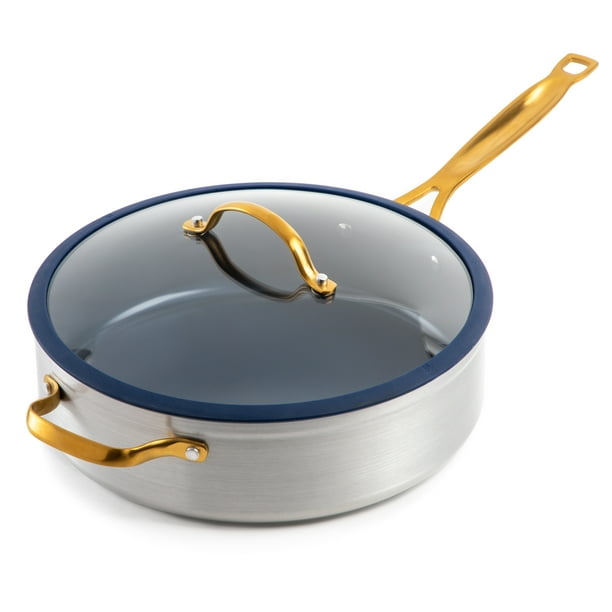 Thyme & Table 5QT Saute Nonstick Ceramic, Navy and Gold