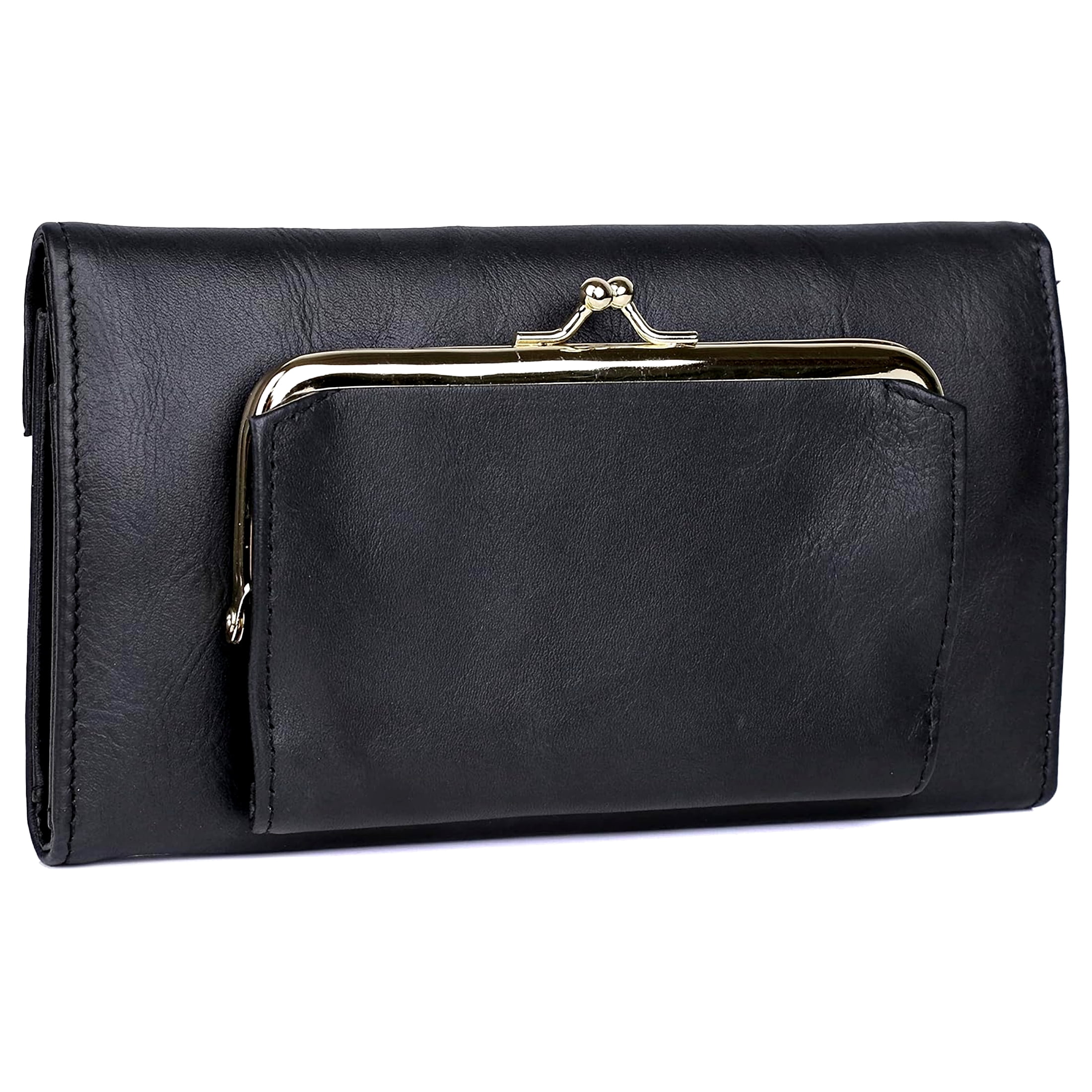 Julia Buxton Women's Heiress Organizer Clutch Leather, Black