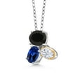 925 Silver and 10K Yellow Gold Black Onyx Blue Created Sapphire and