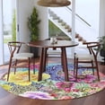 thumbnail image 3 of Boho Flower Round Rugs for Living Room 5ft National Style Peony Orchids Non Slip Circle Rug Washable Low-Profile Indoor Carpet for Bedroom, Dining Room, Bathroom, 3 of 9