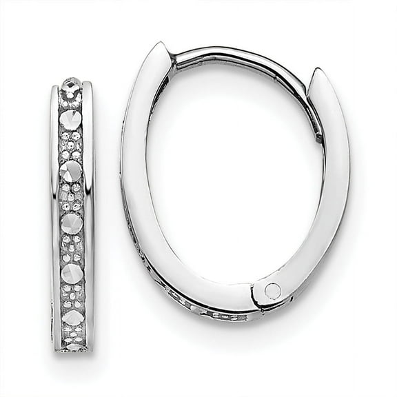 14k White Gold Diamond-cut Hinged Hoop Earrings