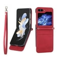 thumbnail image 4 of Wallet Case Designed for Samsung Galaxy Z Flip 6 5G, Premium PU Leather Classic for Men Women Card Slot Wrist Strap Shockproof Phone Cover for Samsung Galaxy Z Flip 6, Red, 4 of 8
