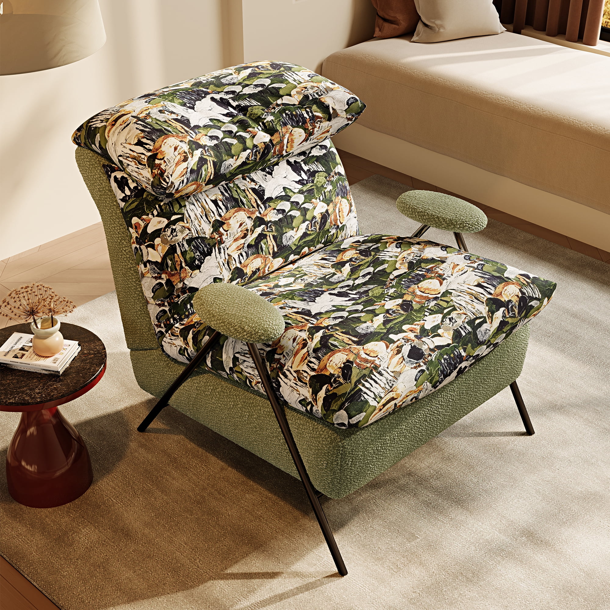 Howcool Modern Upholstered Accent Chair,Armchair with Wide Cushioned Seat,Ergonomic Lounge Chair with Solid Wood Frame for Living Room,Bedroom,Pattern