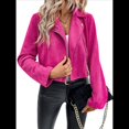 thumbnail image 1 of Chaqueta Blazer de Ante y Piel Sintética de Larga con Cremallera Corta para Mujer, Moda de Otoño. Rosa Roja M, 1 of 7