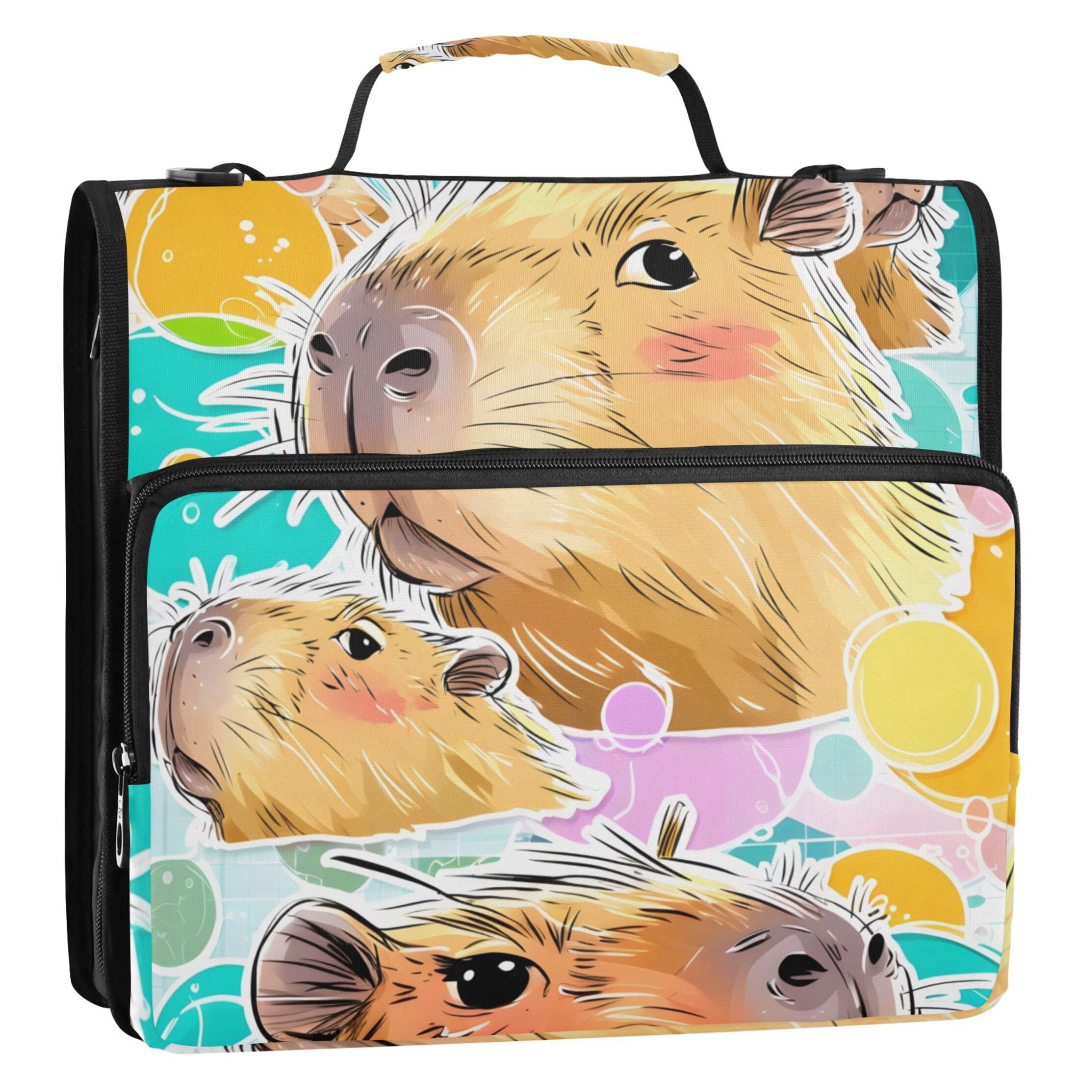3 Ring Zipper Binder with Shoulder Strap Waterproof Trapper Keeper 2 Inch D-Ring 500 Sheets Capacity Adorable Capybara Poster