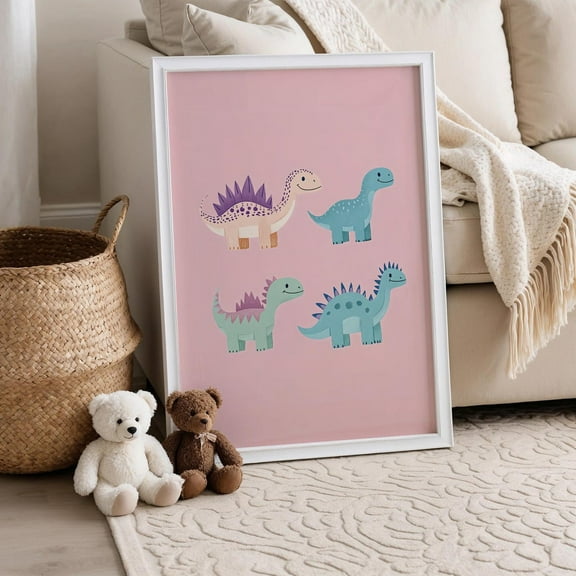 Cute Dino Print Kids Room, Dinosaur Wall Decor For Boys And Girls, Dinosaur Room Decor, Dino Nursery Print; Wall Art, Modern Wall Decor, 16x24 UNFRAMED