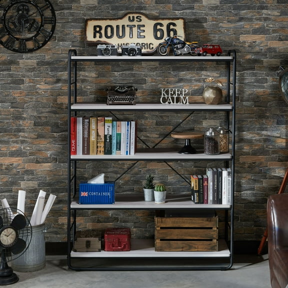 Furniture of America Nalan 5-Shelf Wood Adult Bookcase, Coastal White