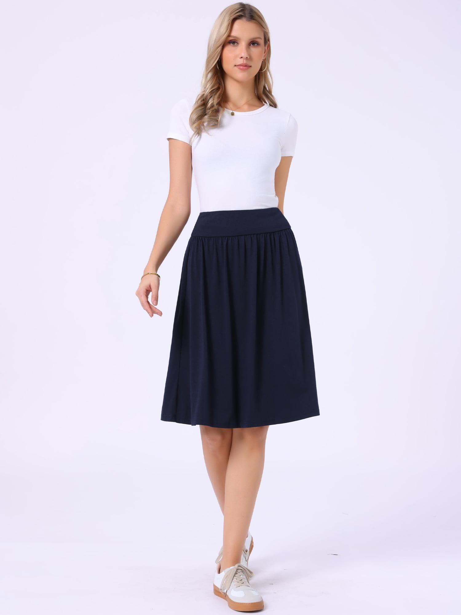 DARING DIVA Women's A-Line Midi Skirts Flared Flowy Skirt X-Small Navy Blue