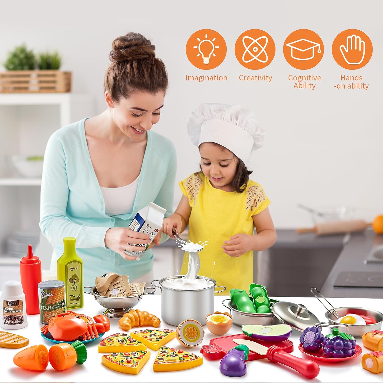 LAUGIGLE 52-Piece Kids Kitchen Playset with Play Food photo 2