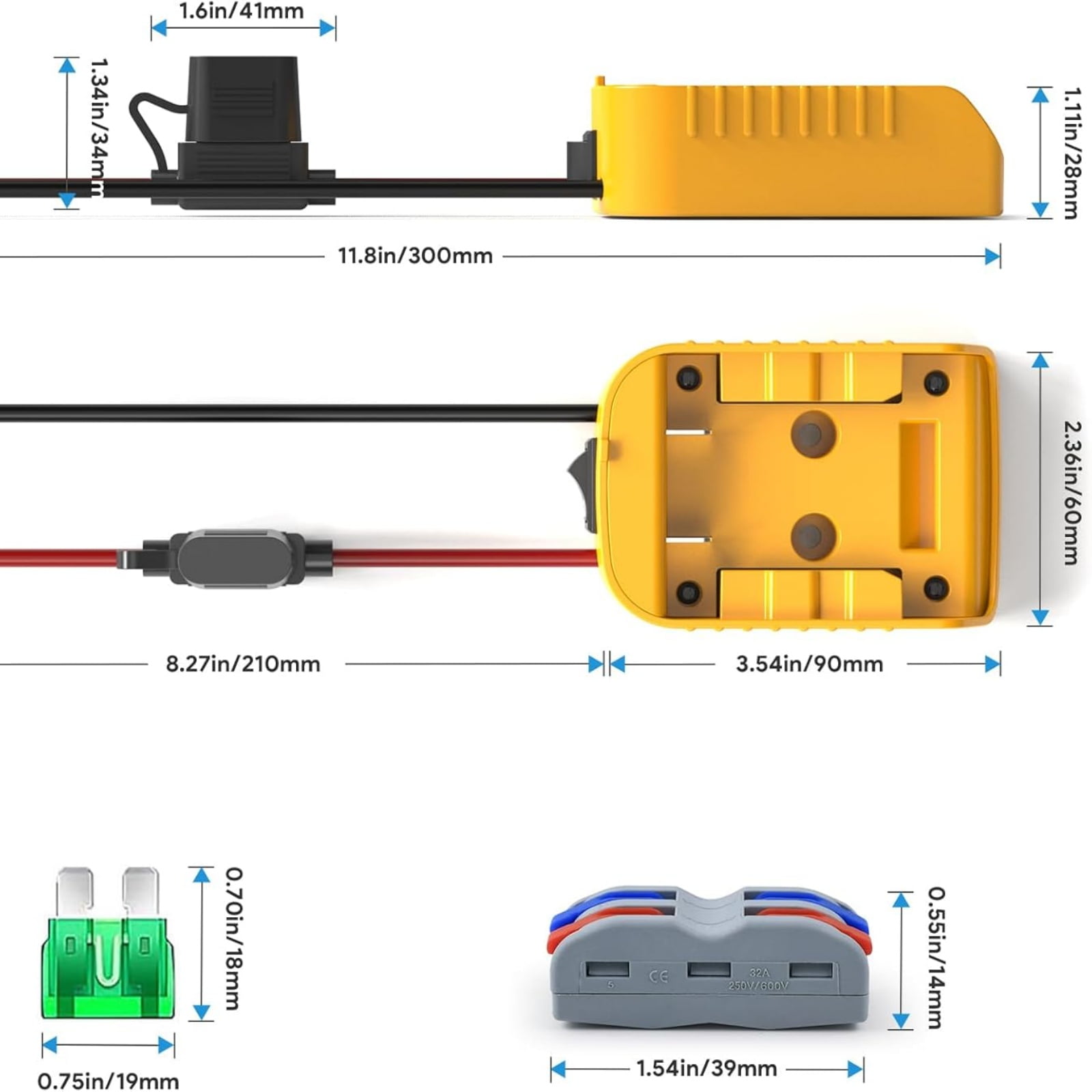 Starlink Mini Battery Adapter for Dewalt 18V/20V Li-Ion Battery – 2M DC Cable, 30A Fuse, Waterproof Outdoor Power Supply for RV Camping Field Use