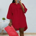 thumbnail image 2 of Womens Casual Shirt Dresses Button Down 3/4 Sleeve Lapel Summer Loose Fit Short Mini Dress Plus Size Solid Dress, 2 of 4