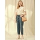 thumbnail image 3 of Blusa de manga corta floral bordada con encaje y cuello Peter Pan para mujer Beige S, 3 of 6