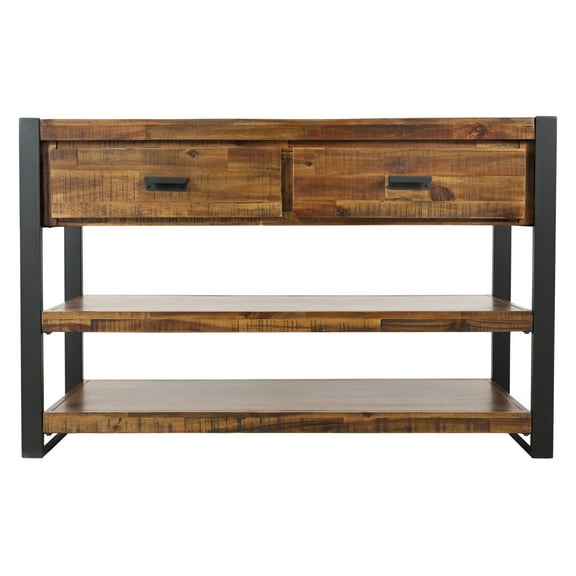 Jofran Loftworks Modern Industrial Distressed Acacia 50" Sofa Table with Drawers