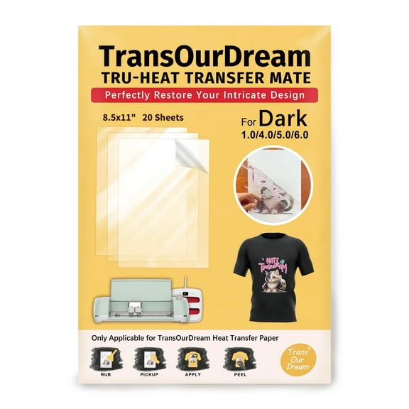 TransOurDream Tru-Transfer Tape for Dark Heat Transfer Paper (20 Sheets, 8.5"x11") Clear Heat Transfer Mate for T Shirts Iron on Transfer Paper (TAPD-20)