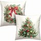 thumbnail image 1 of HAYAN Set of 2 Christmas Tree Pillow Covers Xmas Wreath Throw Pillow Covers Red and Green Decorative Pillow Case 18x18 Winter Holiday Cushion Case for Home Decor Couch Sofa, 1 of 1