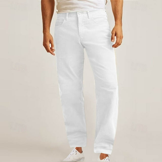 Pantalones largos para hombre, de pana de color liso, con bolsillos y botones, informales, holgados y de pierna recta, de algodón.