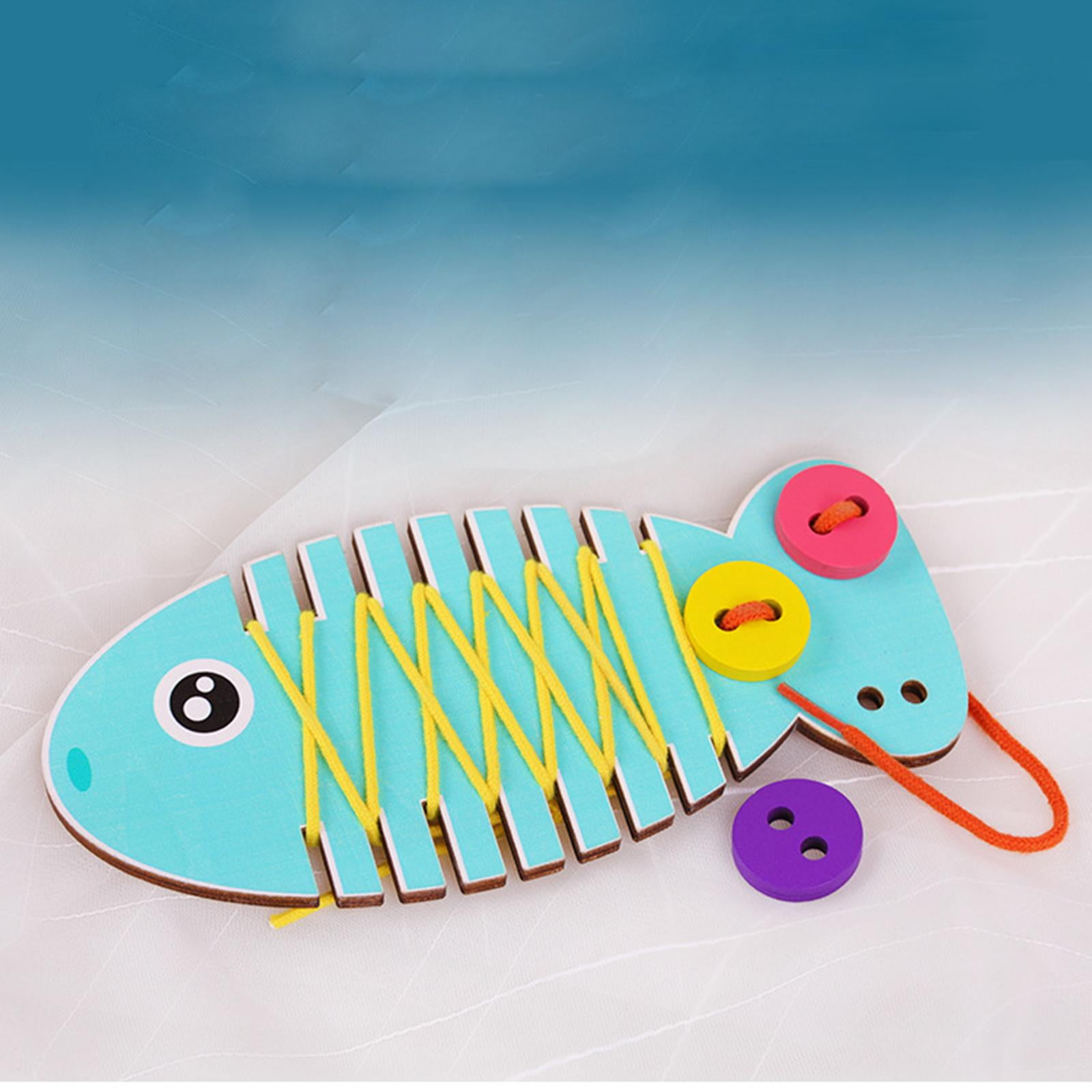 Wooden Threading Line Fish Threading Kindergarten Early Learning ...
