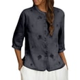 thumbnail image 2 of Rhuody Tops For Womens Embroidered Linen Shirt For Summer Boho Blouse With Three Quarter Sleeve Crewneck Tee Elegant Wear Navy M, 2 of 9